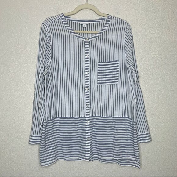 J.Jill 100% Cotton Blue White Striped Button Down Tunic Top - Picture 1 of 13